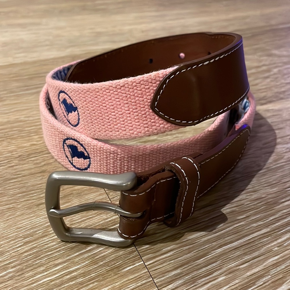 Peter Millar Men’s Golf Belt - Needlepoint and Leather - Pink